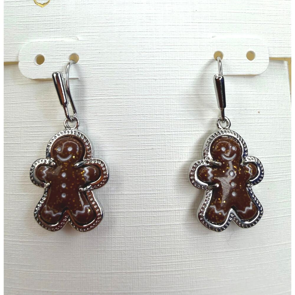 Kendra Scott Gingerbread Drop Earrings Silver Plated Brown Goldstone Holiday